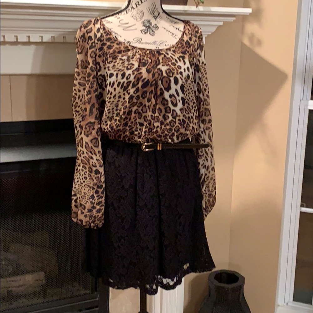 Sheer Leopard/Black Lace Dress XL Junior